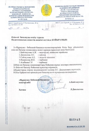 Өзін-өзі бағалауды өткізу туралы Педагокилық кеңестің шешімі