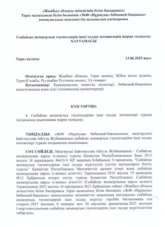 Сыбайлас жемқорлық тәуекелдерін ішкі талдау нәтижелерін жария талқылау ХАТТАМАСЫ